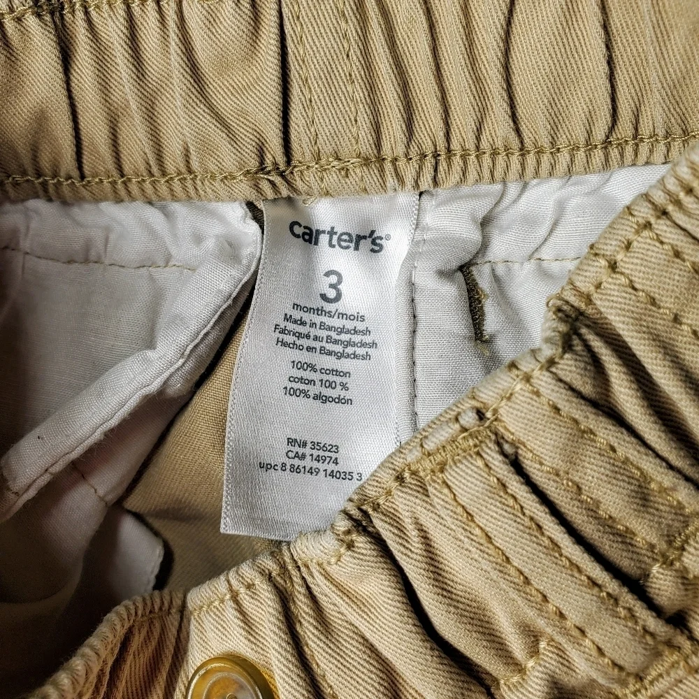 Carter's Khaki Beige 100% Cotton Baby Boy Formal Pants Size 3M EUC